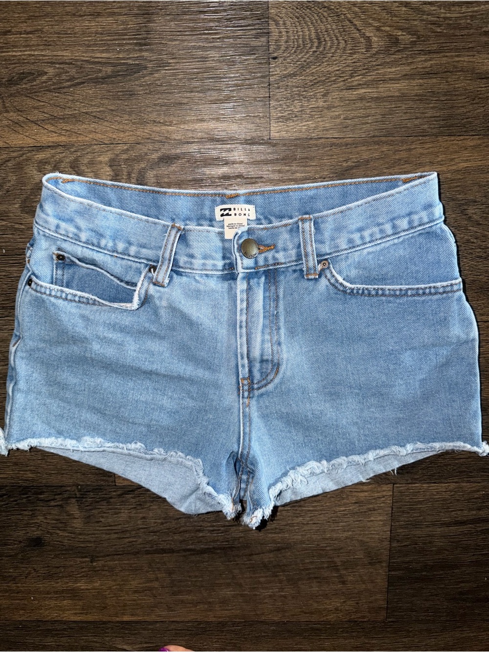 Billabong Light Blue 100% Cotton Denim Distressed 2.5” Cutoff Shorts Size 25